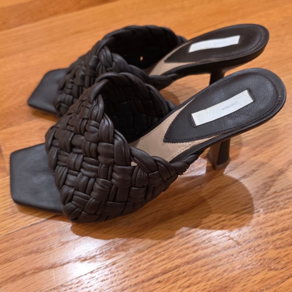 Women's Black Woven Heeled Mules